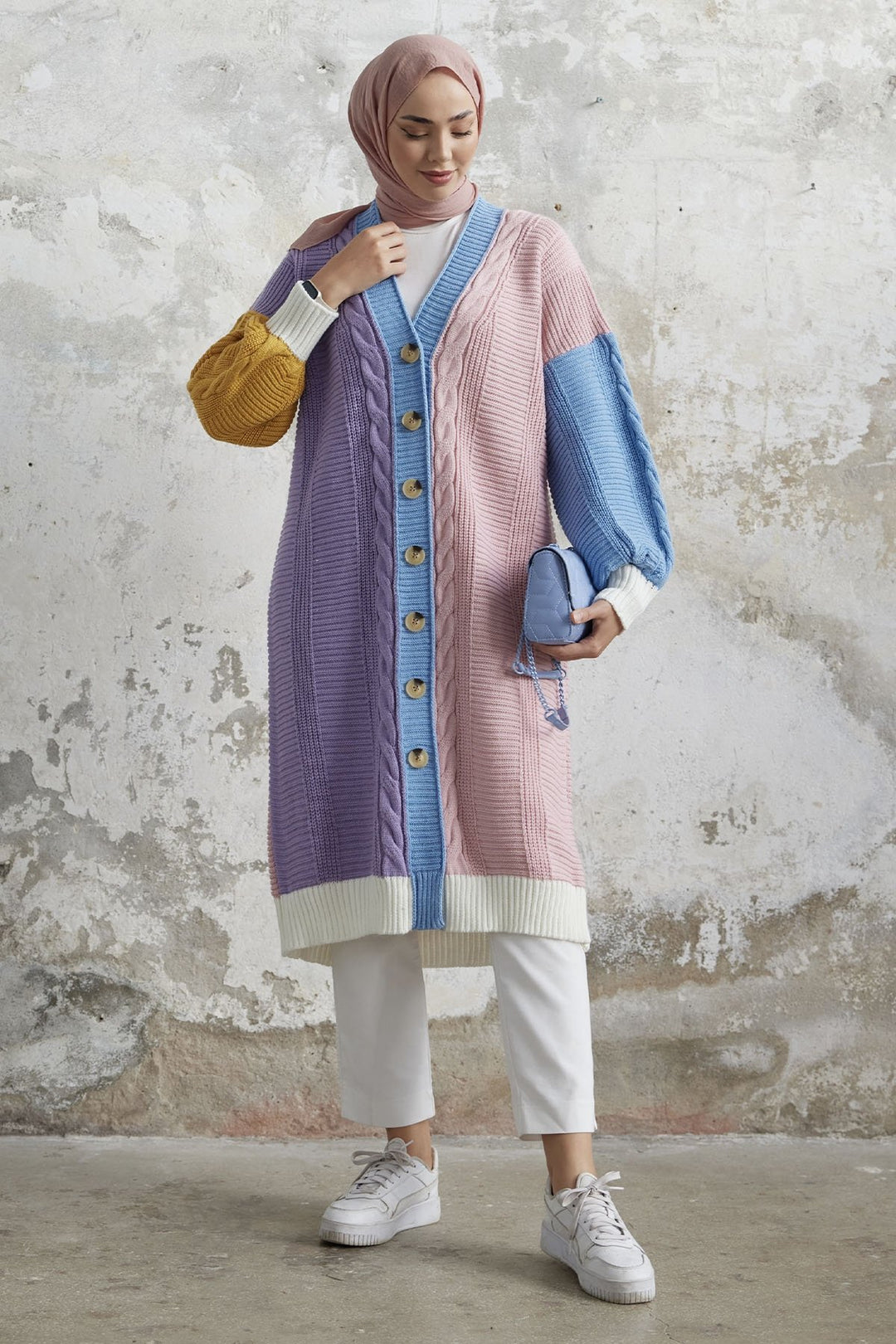 MDS Women Louse Block Colorful Long Knit Cardigan - Powder - Aberdeen