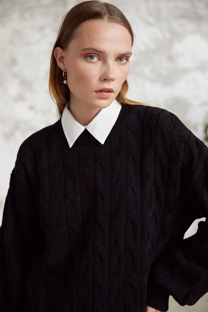 MDS Women Knitted Short Sweater - Black - Fort Pierce