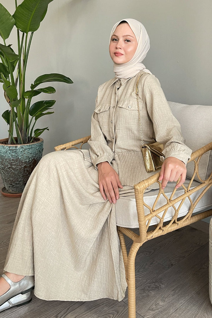 MDS Women Beige Linen Suit with Pleated Skirt - Northampton