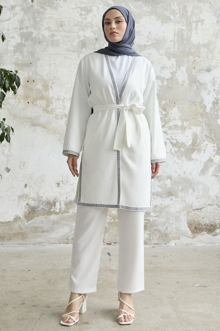 MDS Women Embroidered Patterned Kimono Set - White - Kawartha Lakes