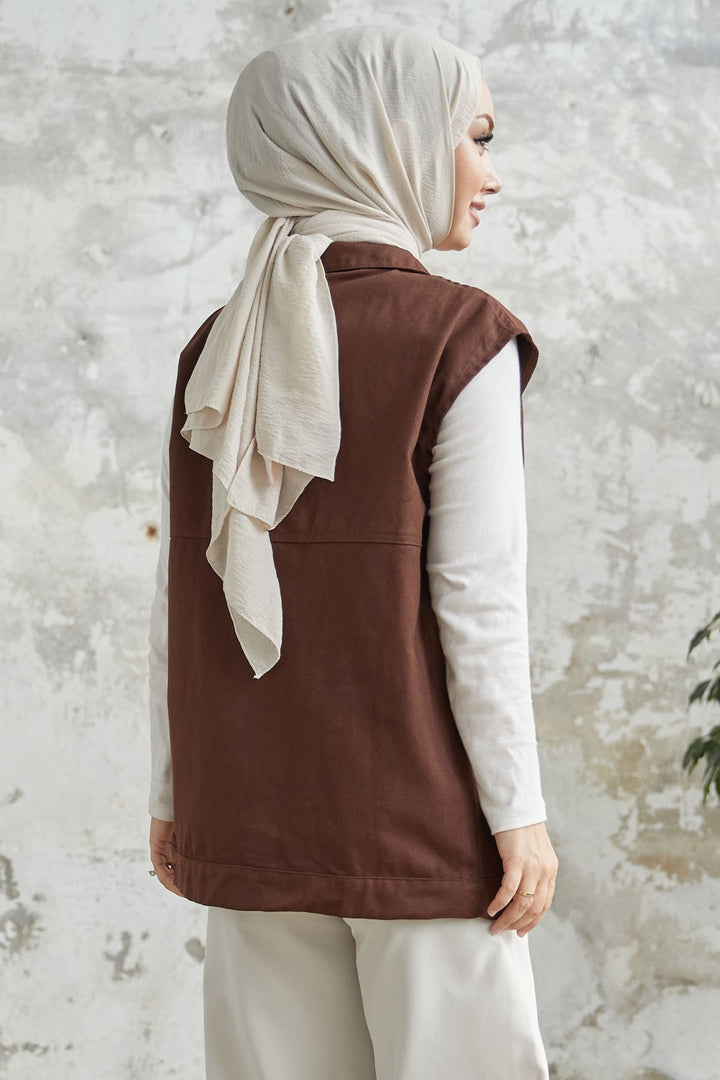MDS Women Cover Pocket Gabardine Vest - Bitter Coffee - Novovolynsk