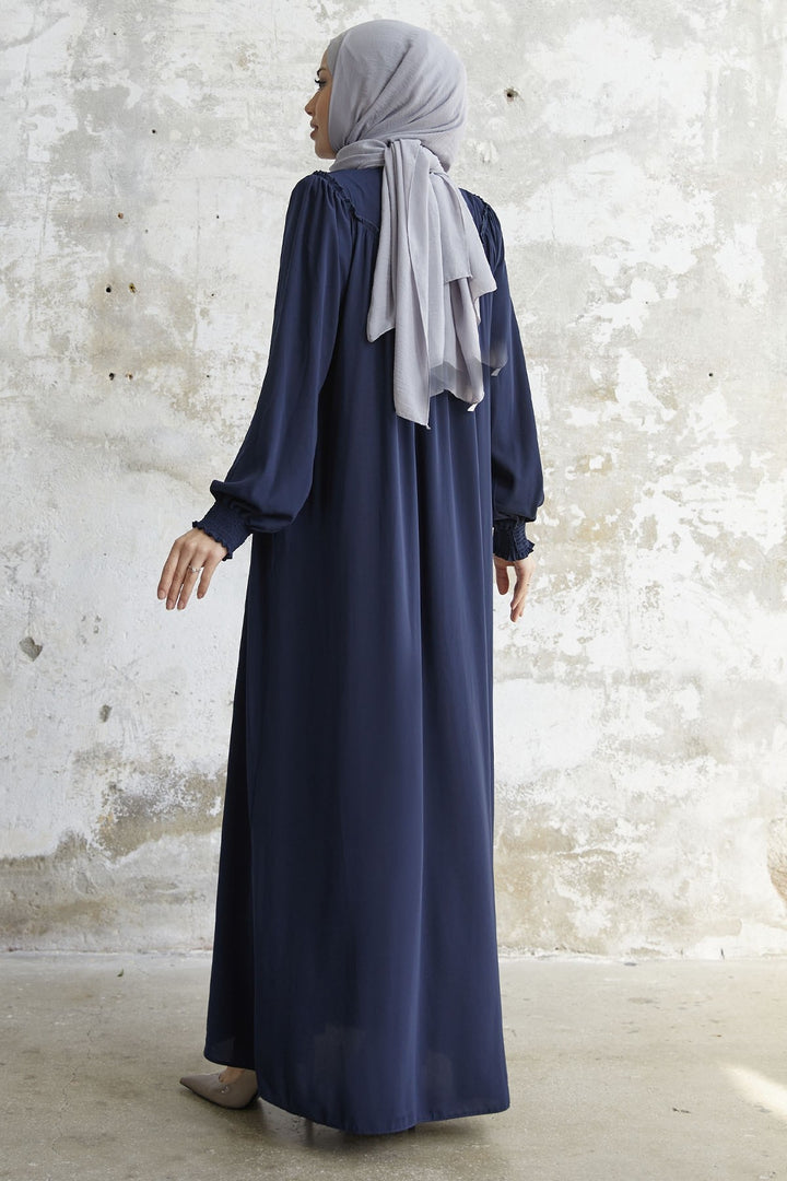 MDS Women Sleeve Tip Pleated Flared Abaya - Navy - Shawinigan