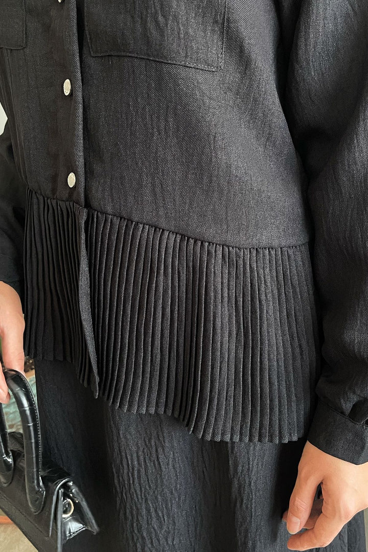 MDS Women Black Linen Suit with Pleated Skirt - Gladbeck