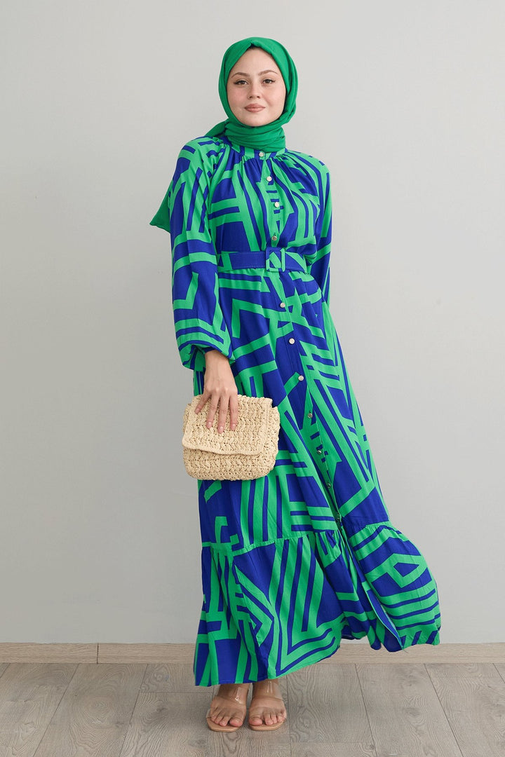 MDS Women Striped Belted Green Viscose Dress - Siegen