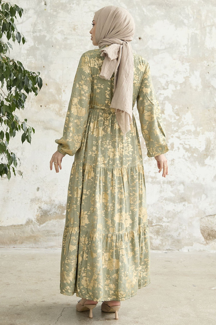 MDS Women Leaf Pattern Dress with Gold Leaf - Mint - La Rochelle