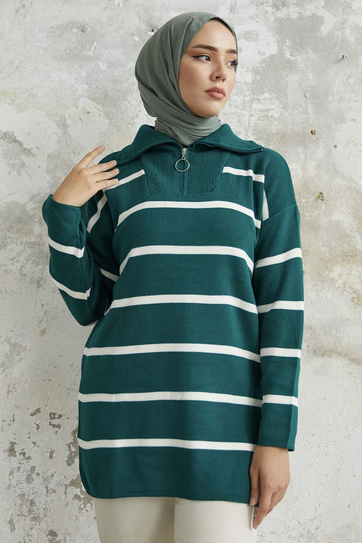 MDS Women Maroya Striped Knit Sweater - Petrol Green - Ostfildern