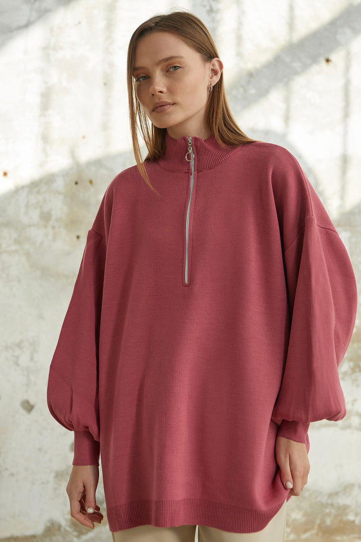 MDS Women Sara Zippered Knit Tunic - Pink - Charleroi