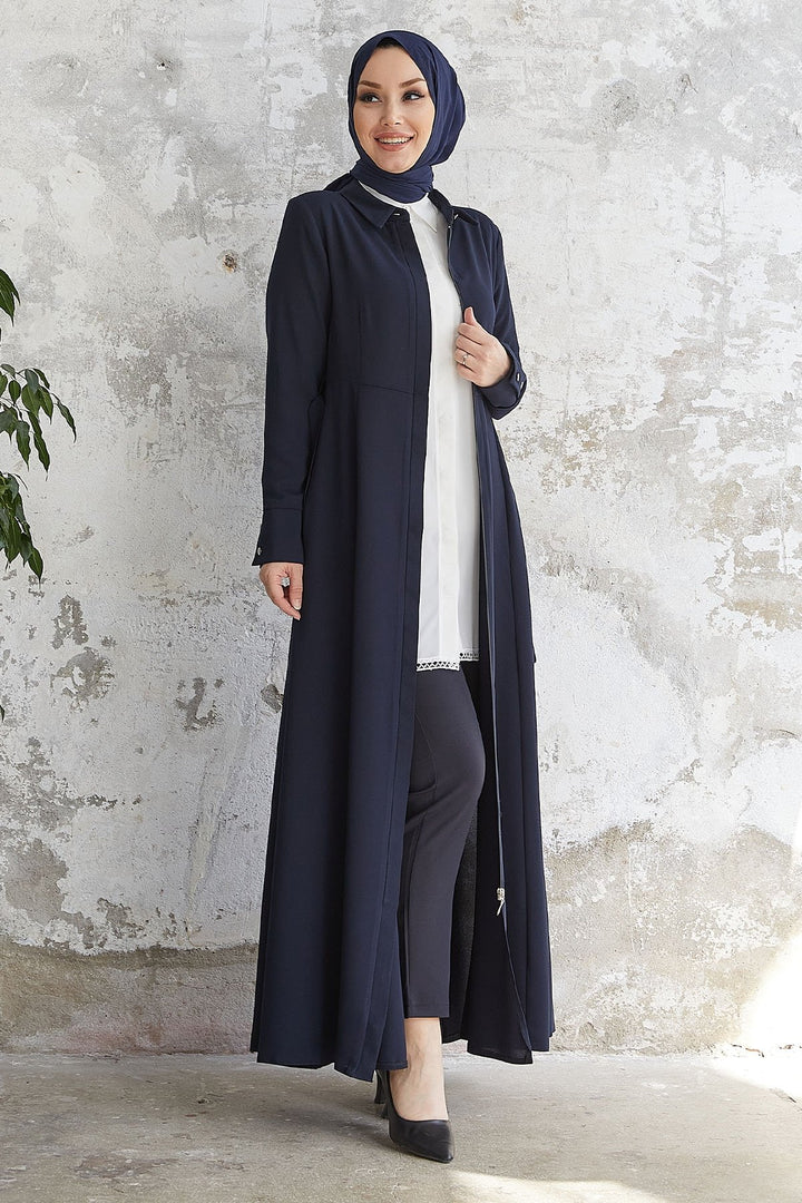 MDS Women Emery Belted Shirt Collar Abaya - Navy - King’s Lynn