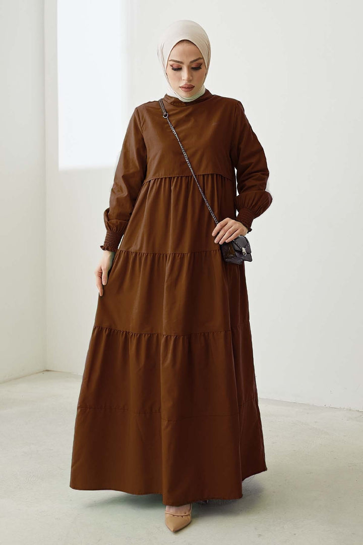 MDS Women Single Layer Detail Loose Dress - Bitter Brown - Bothell
