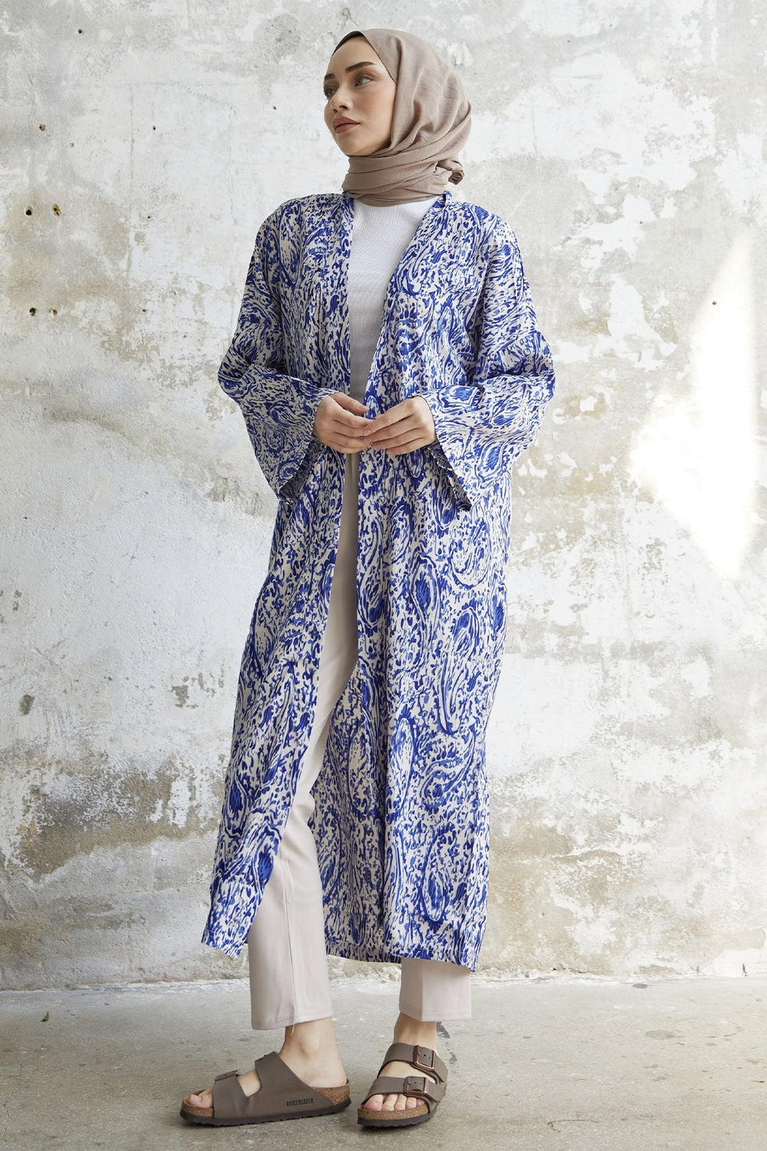 MDS Women Spiral Patterned Long Kimono - Blue - Reggio Emilia