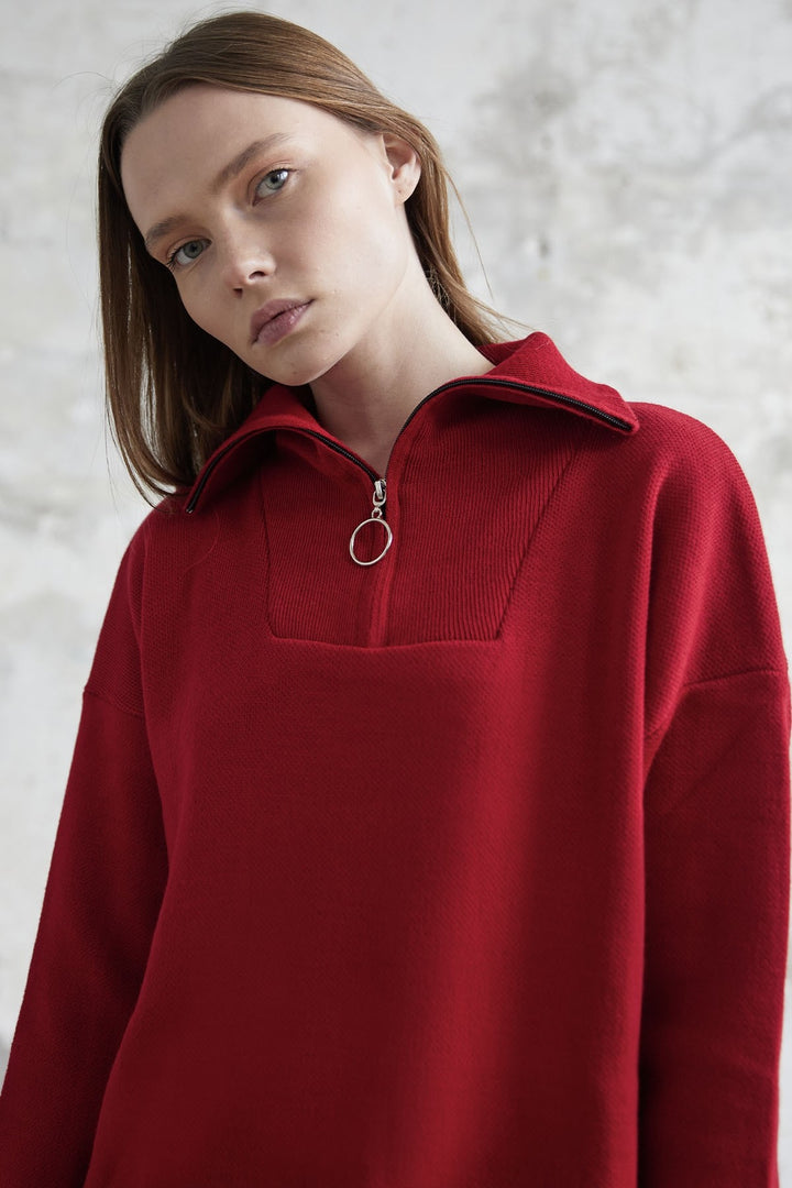MDS Women Remy Zippered Sweater - Red - Fort Smith