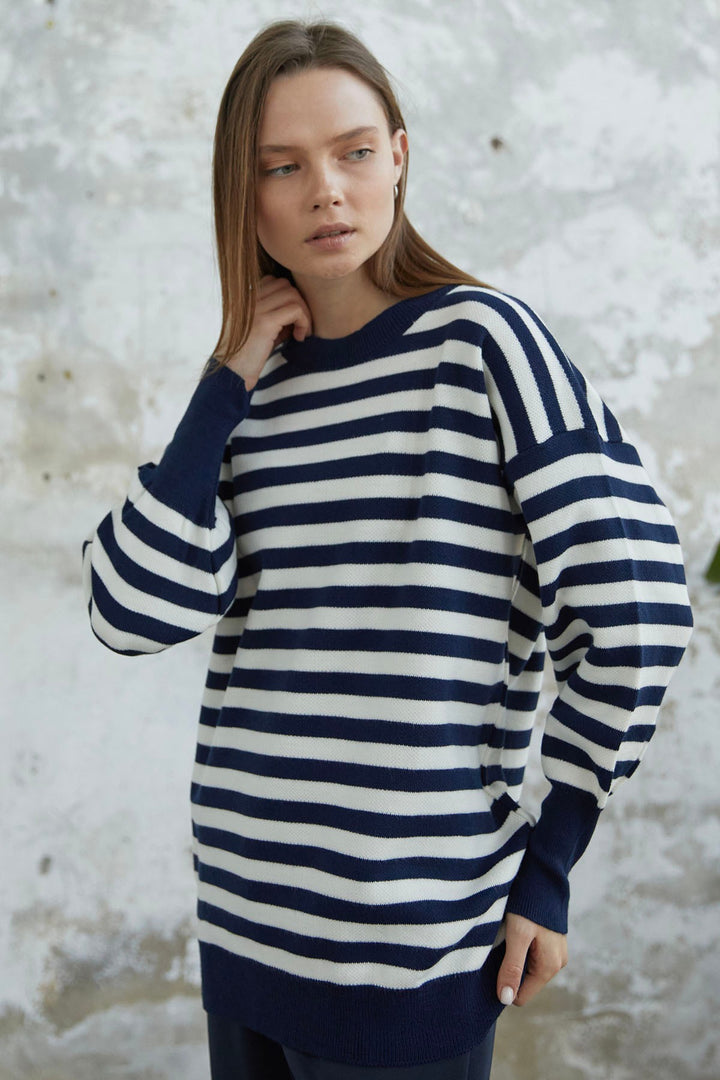 MDS Women Molya Striped Knit Tunic - Navy - Oak Lawn