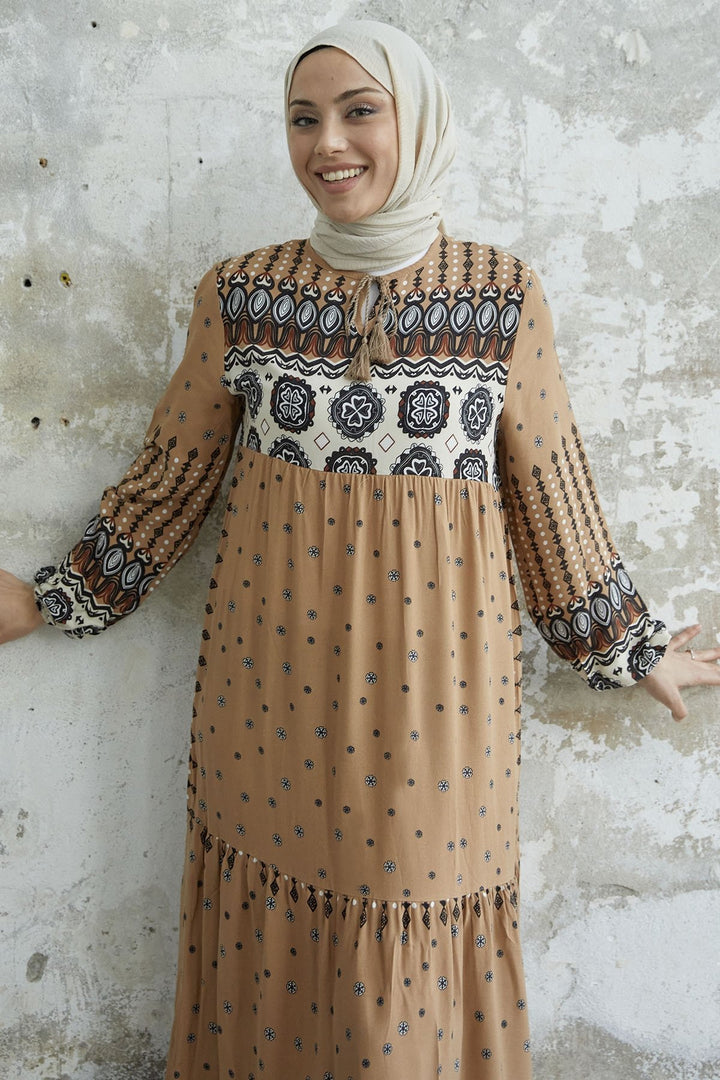 MDS Women Tasseled Viscose Dress - Milky Coffee - Weißenfels