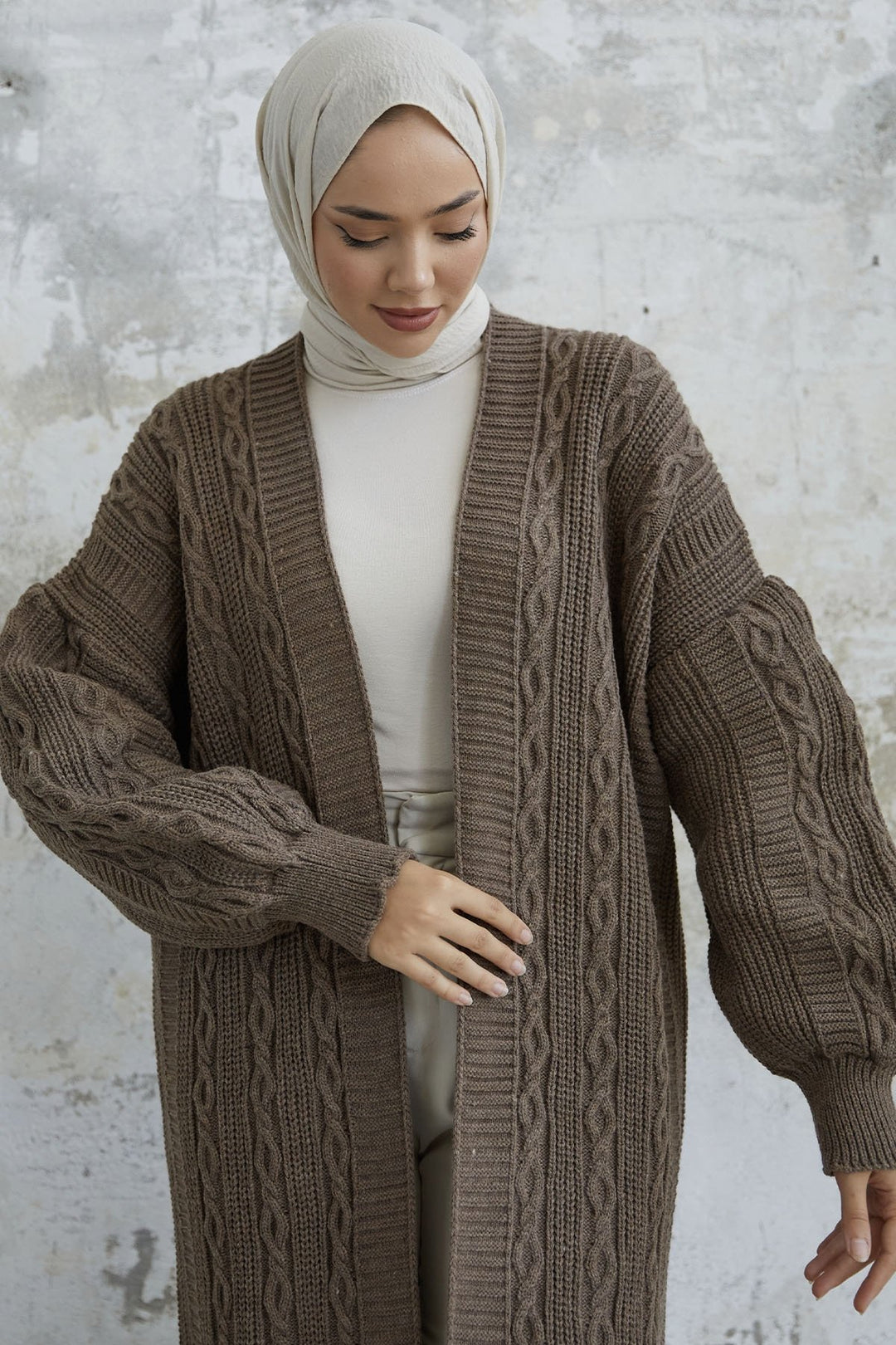 MDS Women Molly Chain Pattern Knit Cardigan - Milky Coffee - San Giorgio a Cremano