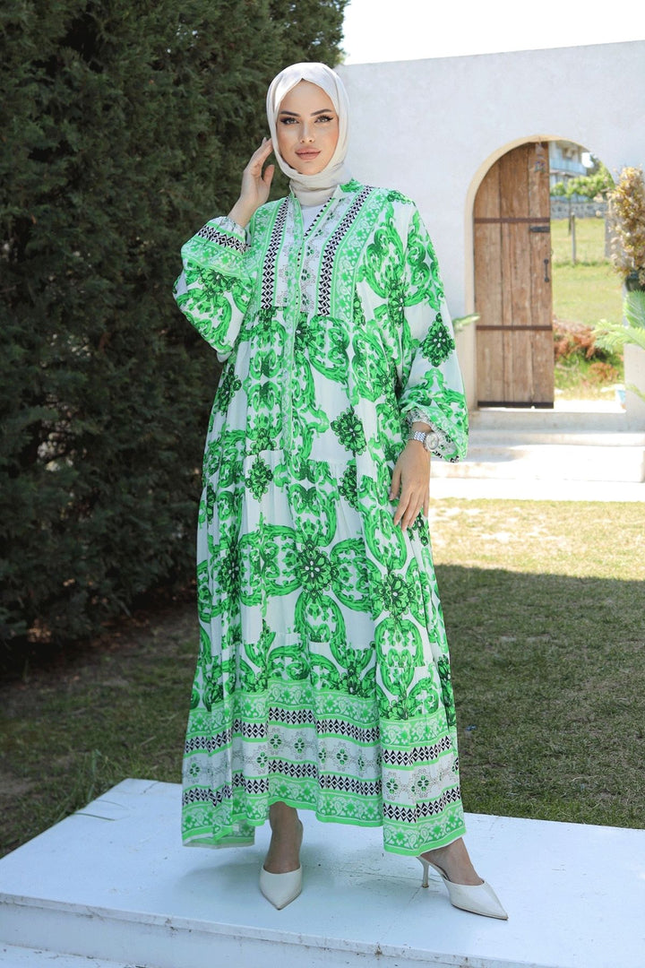 MDS Women Marbled Loose Green Viscose Dress - Maddaloni