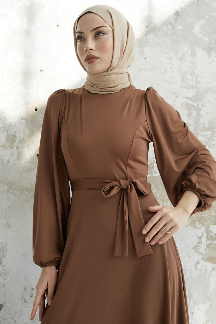 MDS Women Belted Scuba Dress - Tan - Torreón