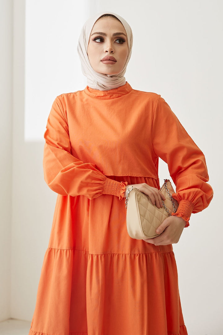 MDS Women Single Layer Detail Loose Dress - Orange - Kampen