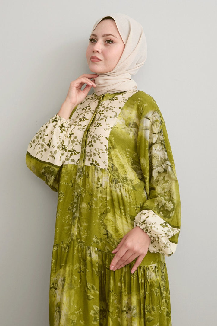 MDS Women Crispy Flower Detail Khaki Viscose Dress - Twickenham