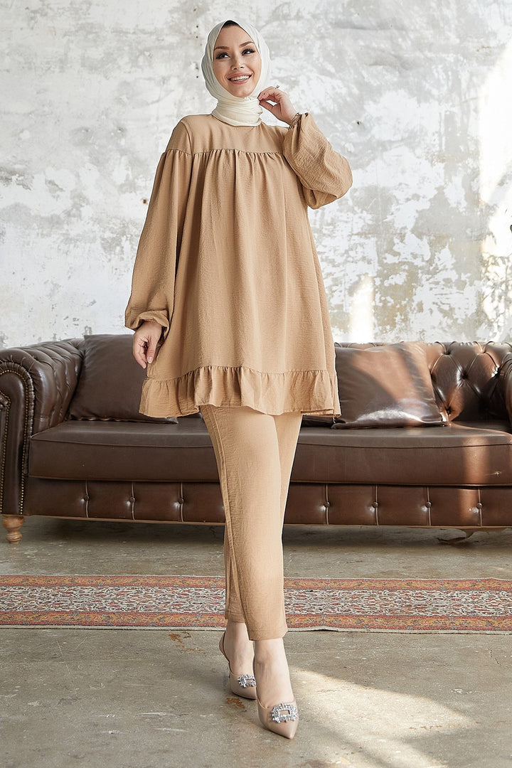 MDS Women Frilly Skirt Set - Light Brown - Santa Ana Chiautempan