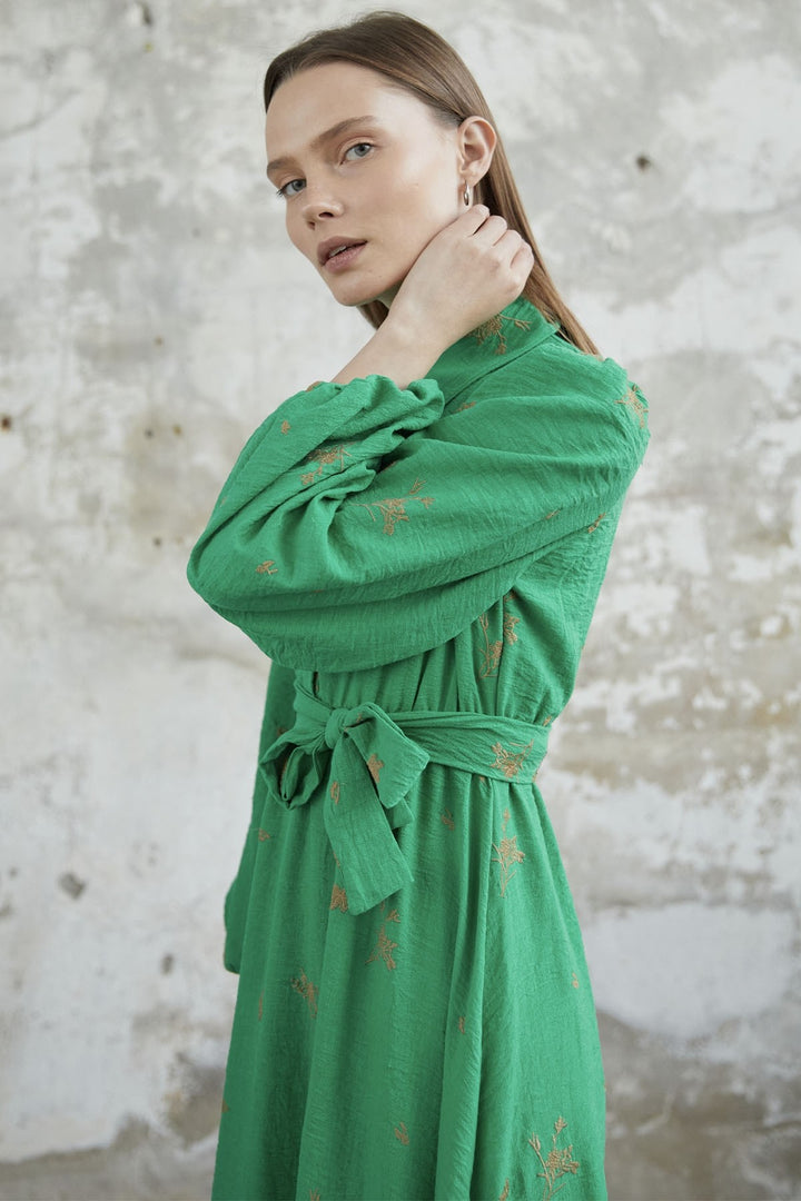MDS Women Belted Embroidered Dress - Green - Abington