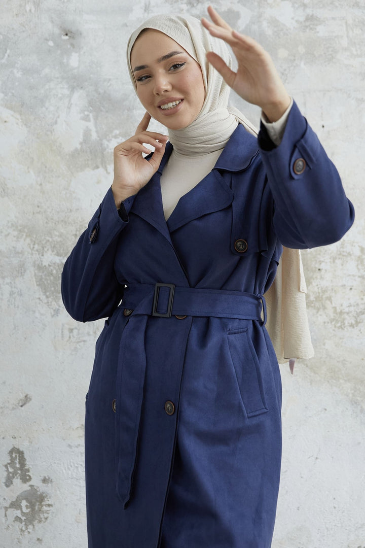 MDS Women Minka Belted Scuba Diving Trench - Navy - Romny