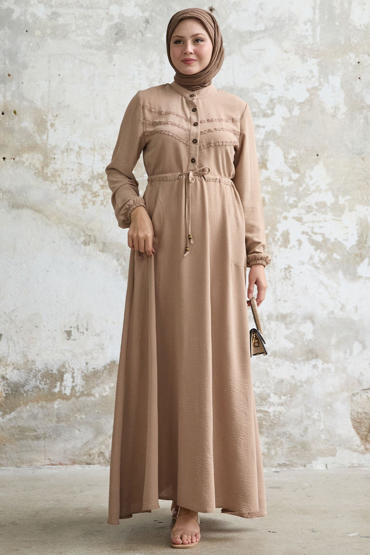 MDS Women Lace Detail Beige A-line Dress - Nanterre