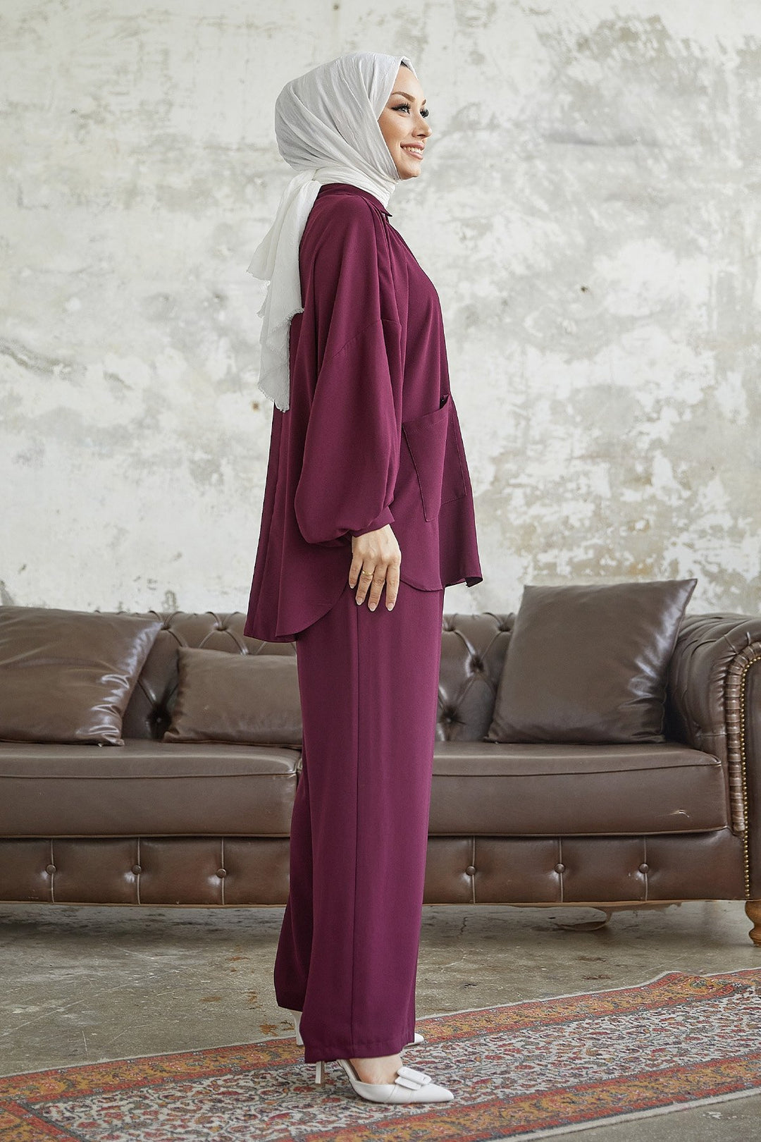 MDS Women Muno Balloon Sleeve Baggy Set - Burgundy - Tulancingo