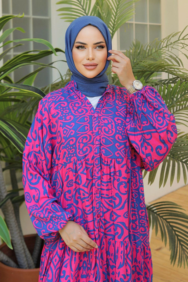 MDS Women Patterned Loose Ethnic Fuchsia Viscose Dress - Greenburgh