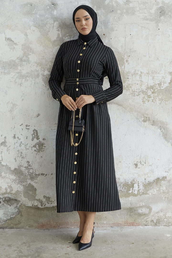 MDS Women Olesya Boydan Buttoned Dress - Black - Morden
