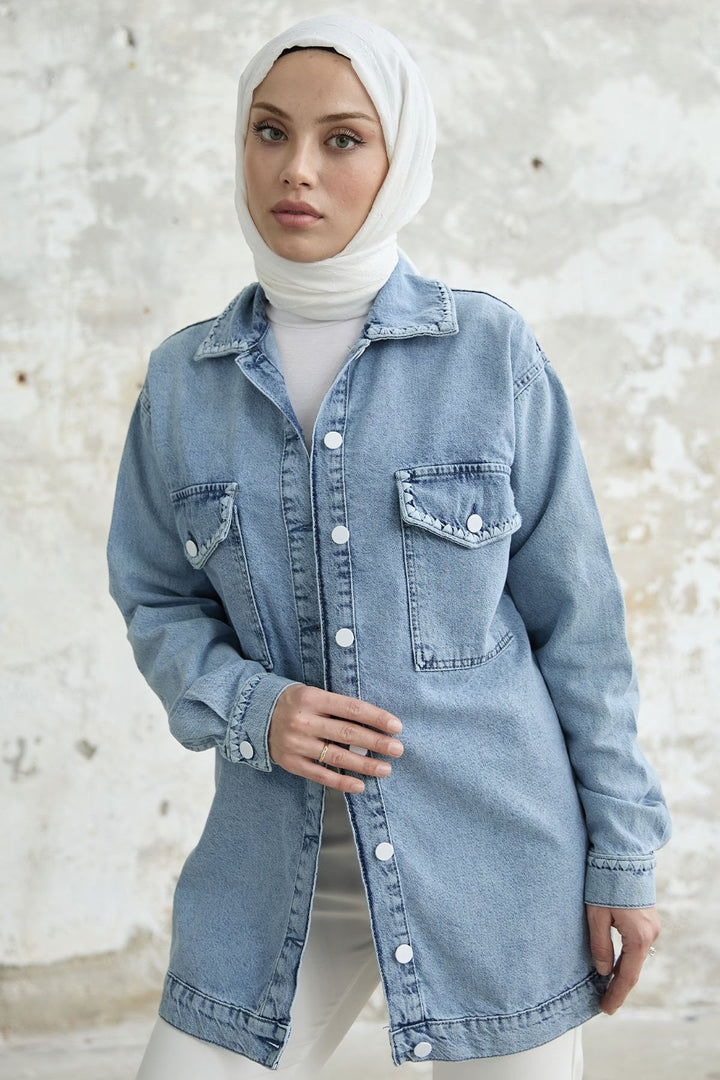 MDS Women Denim Jacket with Flap Pockets - Blue - Mantes-la-Jolie