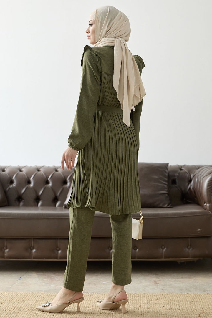 MDS Women Front Pleated Ruffle Detail Set - Khaki - Neumarkt