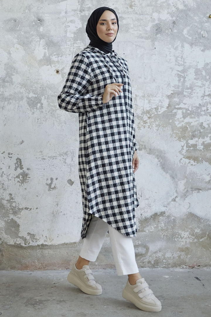 MDS Women Plaid Coat - Black - Germering