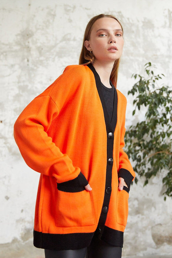 MDS Women Vega Pocket Sweater - Orange - Rye