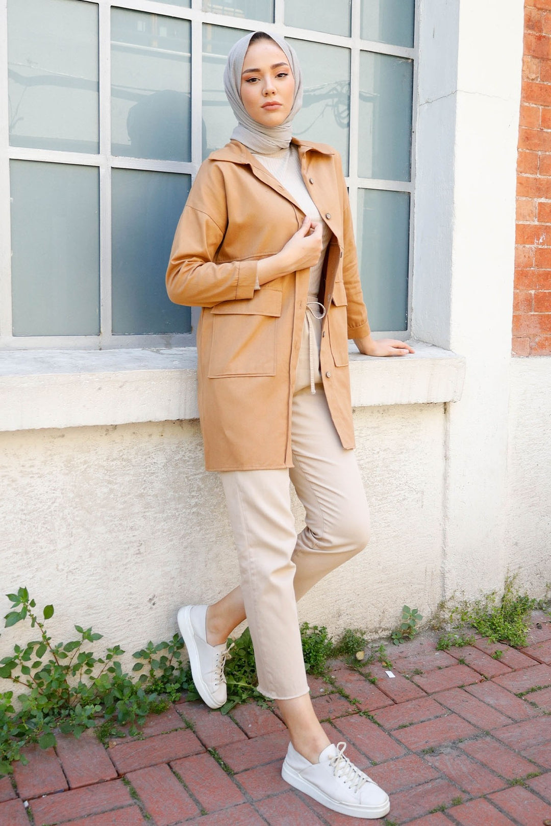 MDS Women Pocket Buttoned Gabardine Shirt - Camel - Hemet