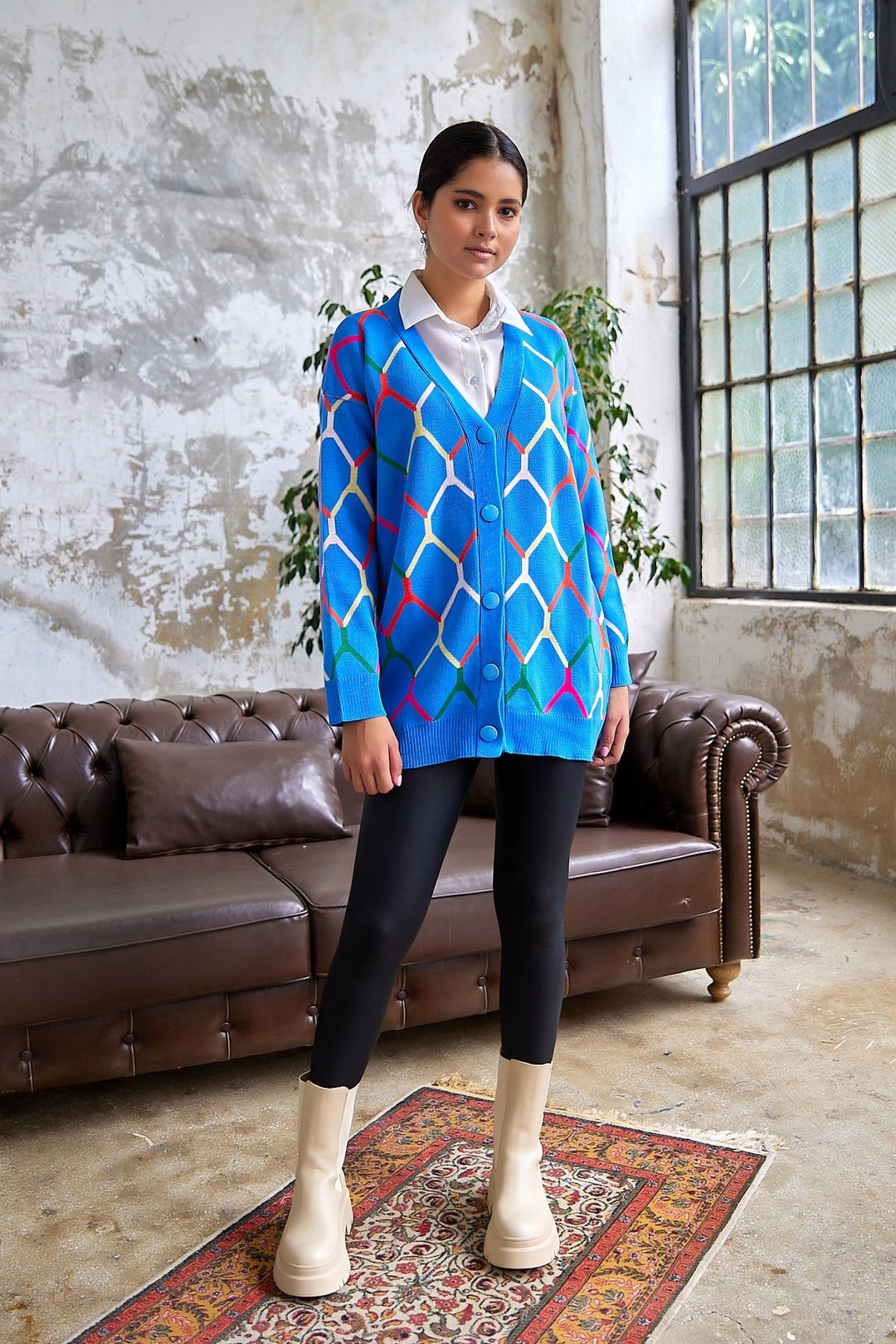 MDS Women Tera Patterned Cardigan - Blue - Columbia