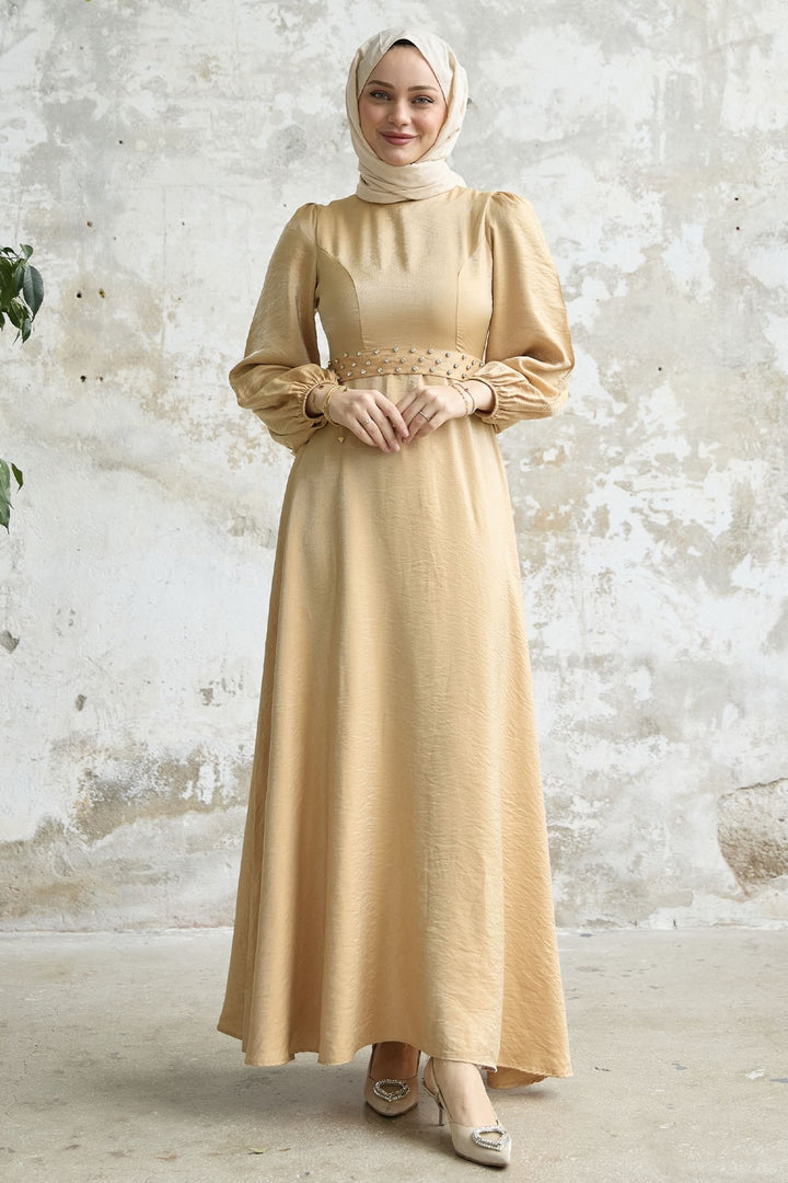 MDS Women Stone Belted Glitter Satin Dress - Yellow - Alenquer