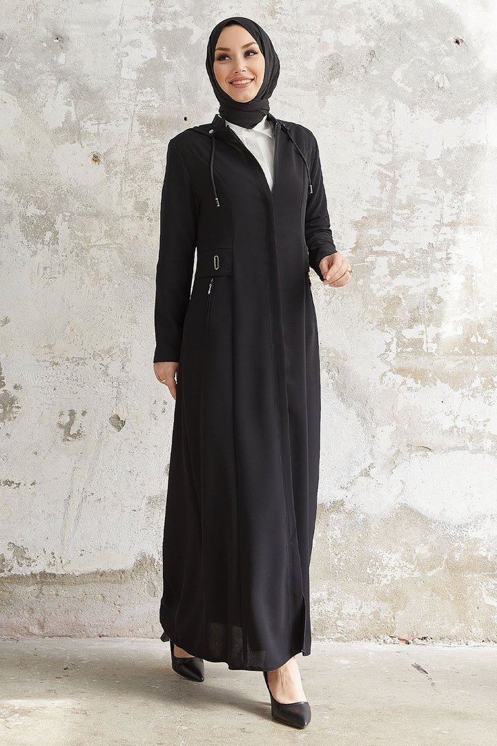 MDS Women Elena White Detailed Hooded Abaya - Black - Fuengirola