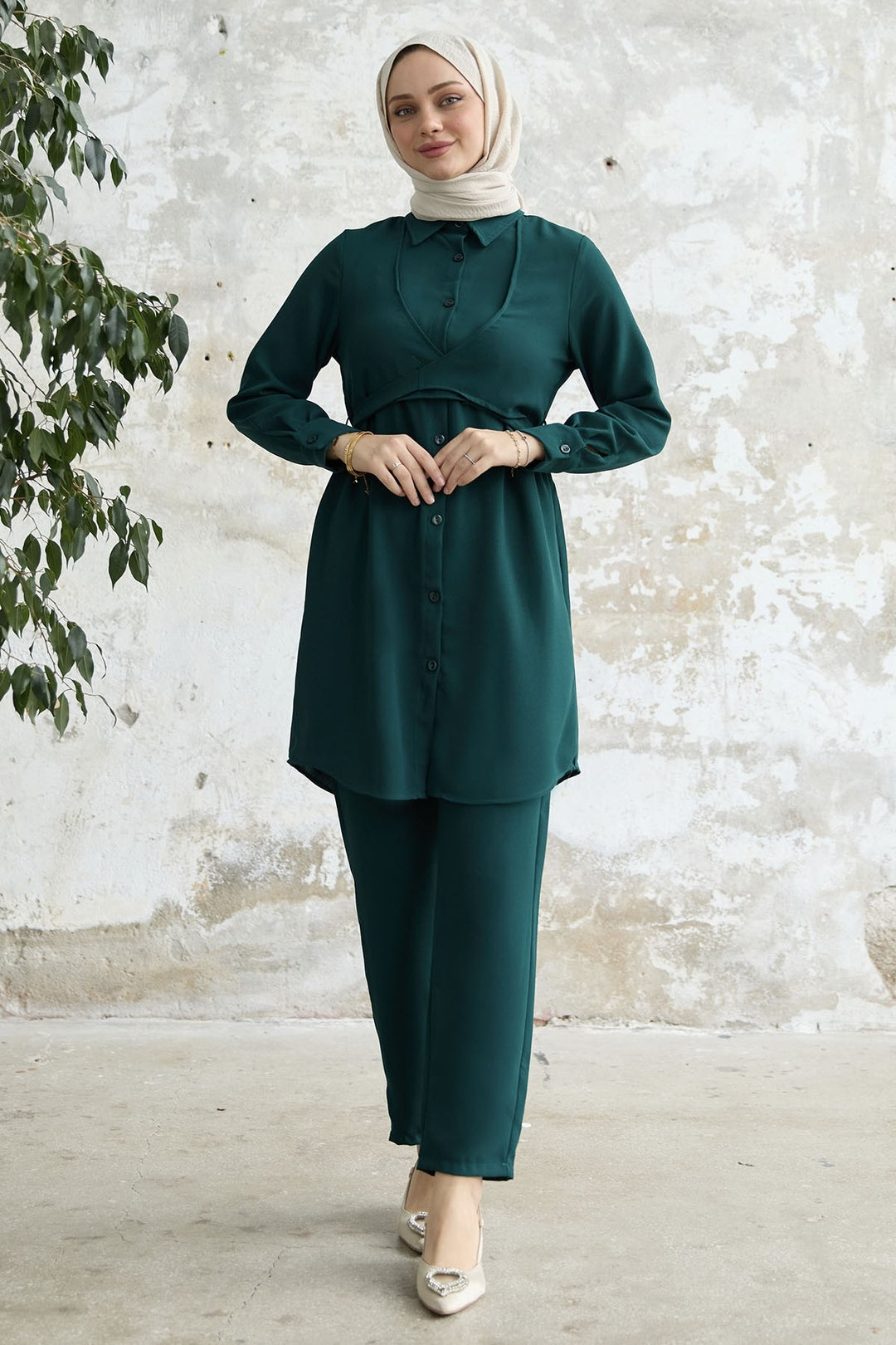 MDS Women Front Tie Two Piece Set - Emerald Green - Grapevine
