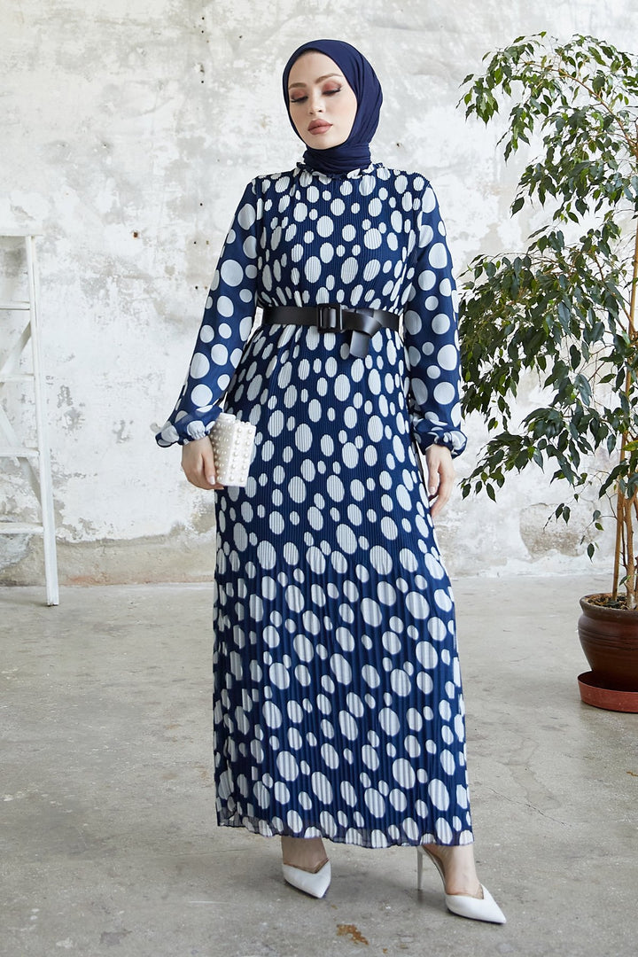 MDS Women Mariya Polka Dot Pattern Chiffon Dress - Navy Blue - Hempfield