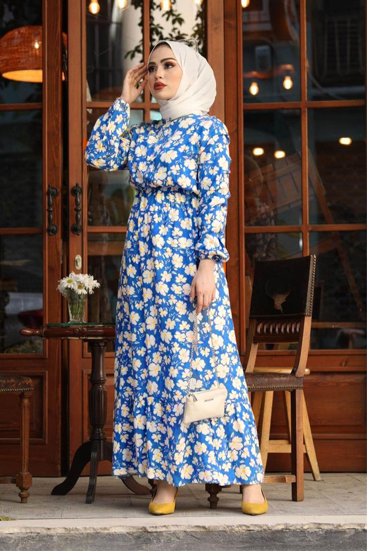 MDS Women Daisy Pattern Woven Dress - Indigo - Saint-Étienne
