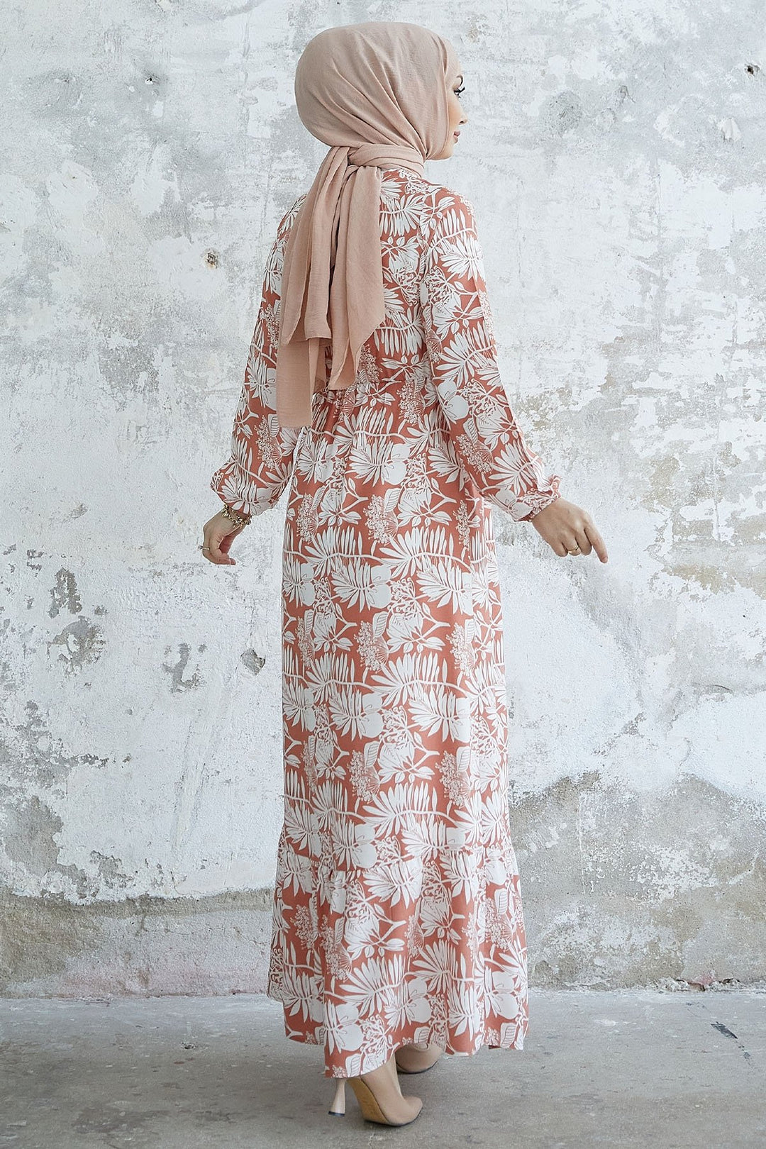 MDS Women Fale Complex Leaf Patterned Viscose Dress - Salmon - Sint-Truiden