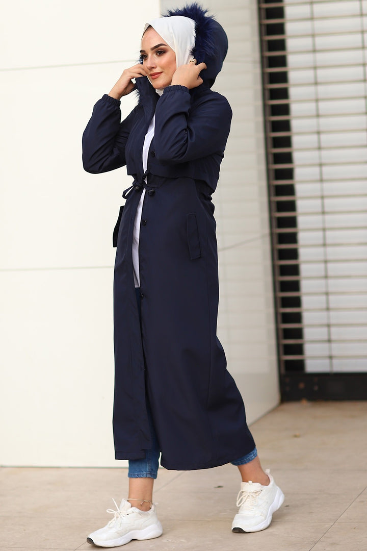 MDS Women Reverse Pocketed 2204 Long Coat - Navy - Walthamstow