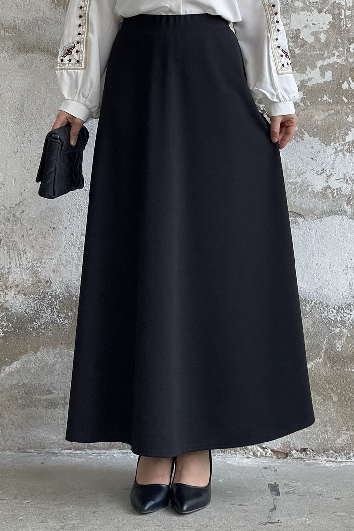 MDS Women Double Knit Fabric Skirt - Black - Noblesville