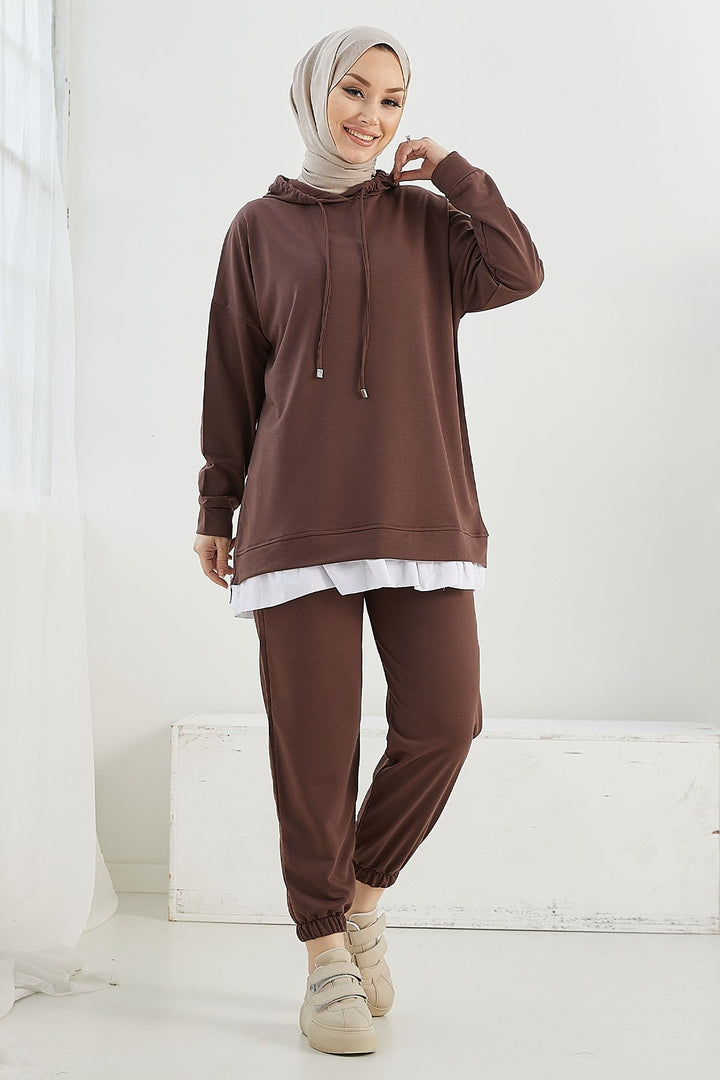 MDS Women Losya Sides Zippered Hooded Two Piece Set - Bitter Brown - Bountiful