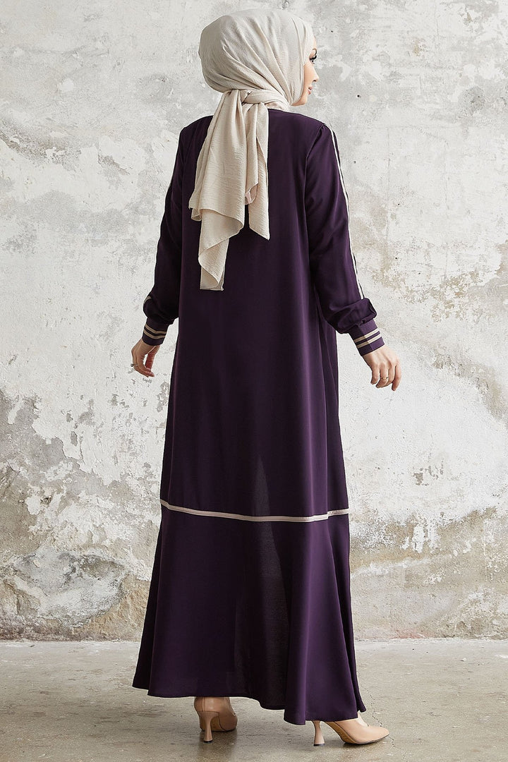 MDS Women Hazel Striped Patterned Abaya - Purple - Leipzig