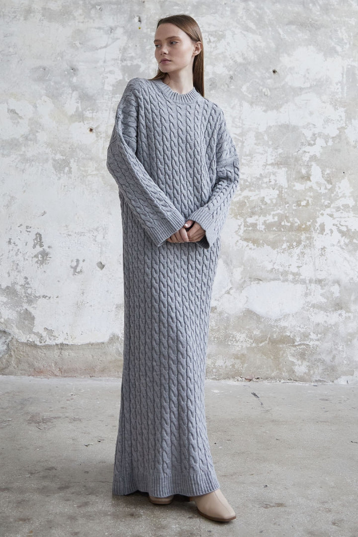 MDS Women Everly Knitted Patterned Sweater Dress - Gray - Xico
