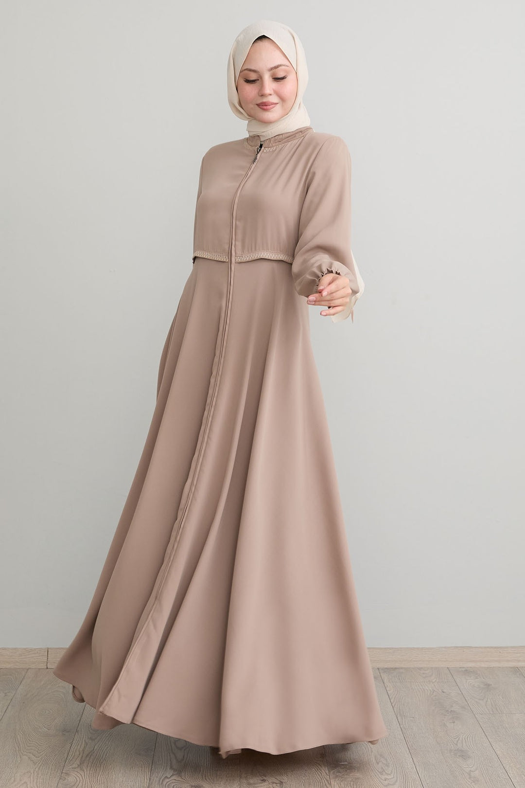 MDS Women Embroidered Mevlana Fabric Beige Ferace - La Roche-sur-Yon