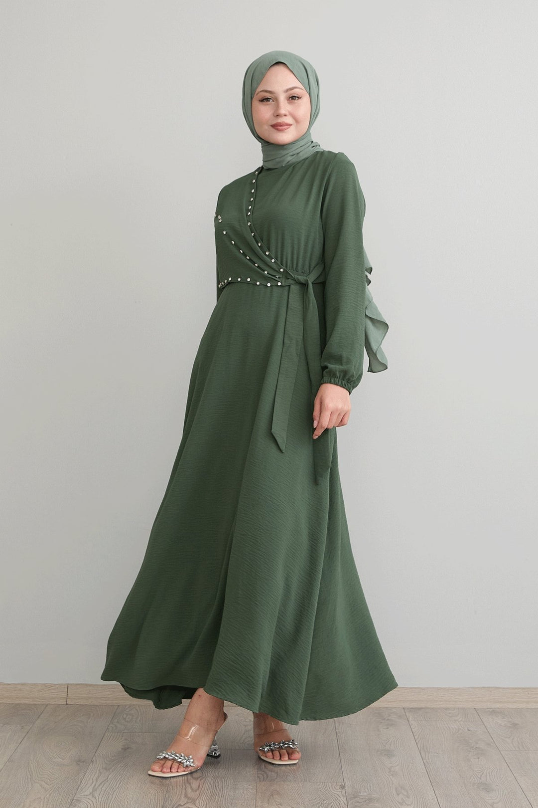 MDS Women Dress with Front Tied Pearl Robin Egg Blue Dress - Hoogvliet