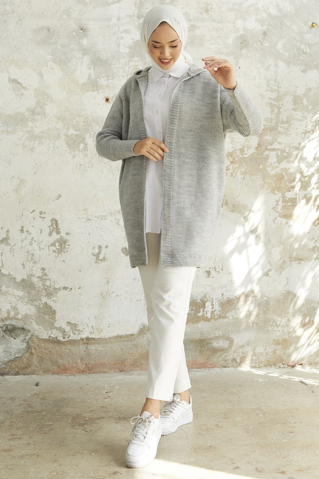 MDS Women Kitty Hooded Cardigan - Gray - Civitavecchia