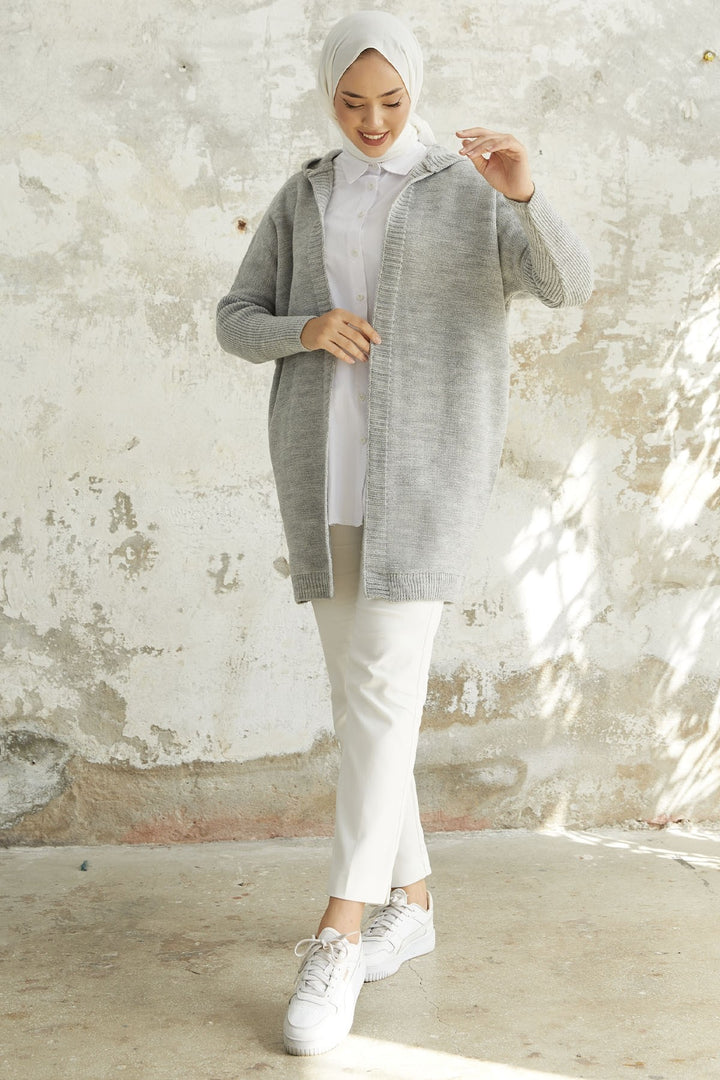 MDS Women Kitty Hooded Cardigan - Gray - Civitavecchia